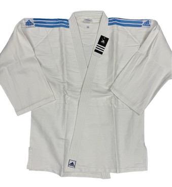 Judo suit Adidas Club J350 white with blue shoulder stripes