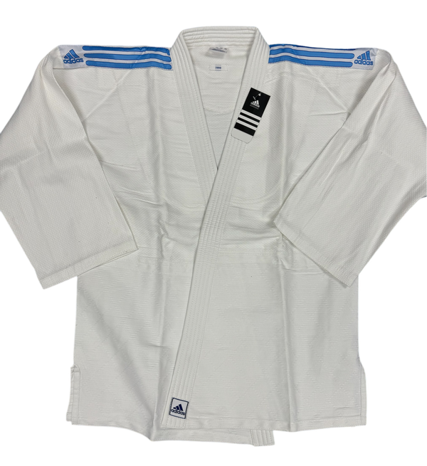 Judo suit Adidas Club J350 white with blue shoulder stripes